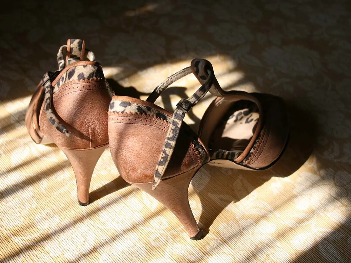 Dance shoes with leo pattern by Tango Leike